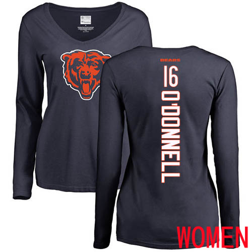 Chicago Bears Navy Blue Women Pat O Donnell Backer NFL Football 16 Long Sleeve T Shirt